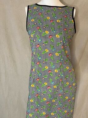 Floral Gingham Sheath Dress in Black and White size 6